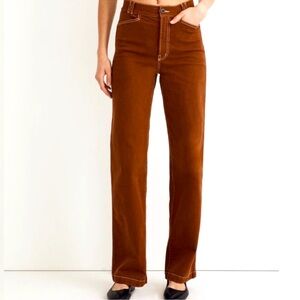 Madewell Women's Brown Emmett wide leg white stitch jeans